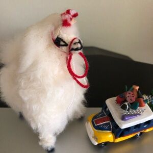 Handcrafted White  Peruvian Wool Llama and Bus